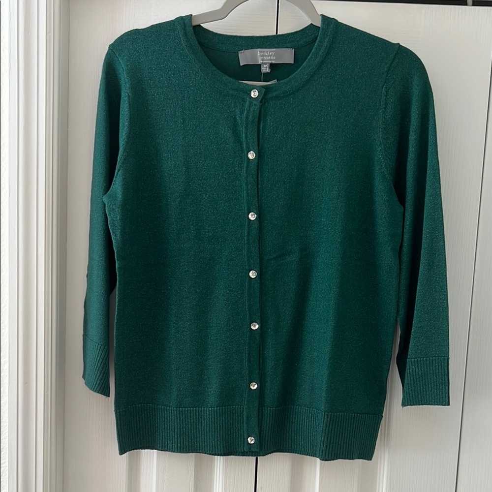 Berkley Jensen Green Crew Neck Button-Up Cardigan